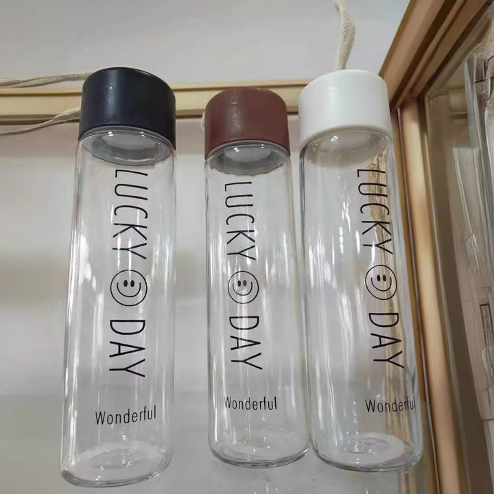 Ladies High Quality Glass Drinking Bottle with Carabiner Bowlift
