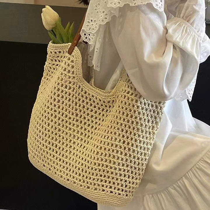 Large macrame bag with leather accents Bowlift