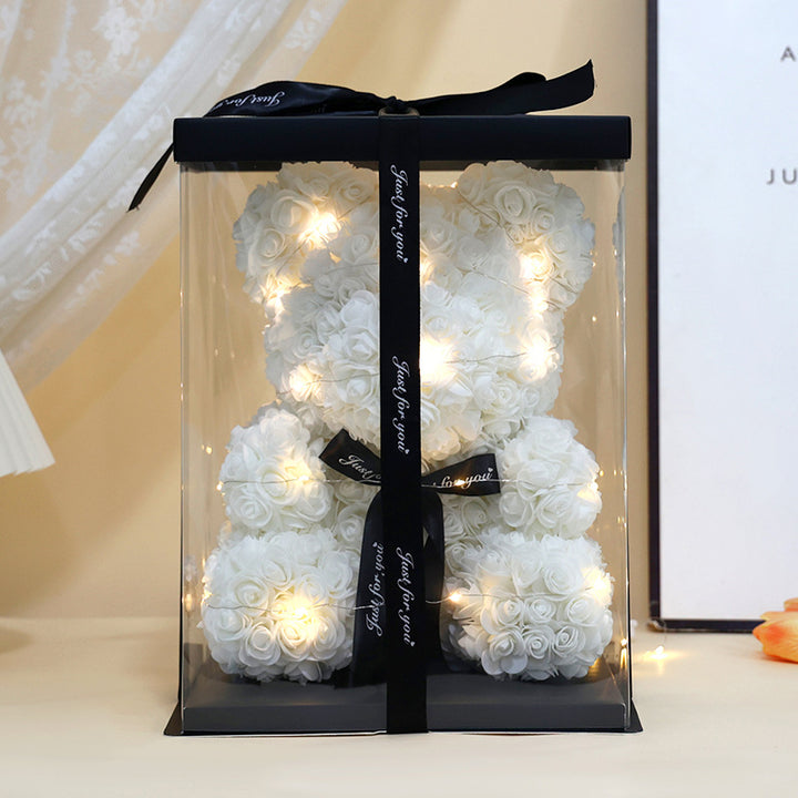 Foam Rose Teddy Bear Gift Sculpture With Satin Ribbon Bow