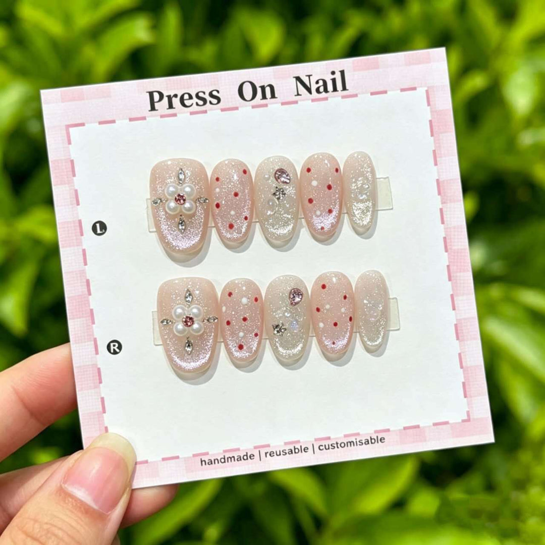 Artistic Press-On Nail Set with Floral and Graphic Designs
