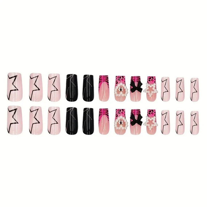 Decorative Press-On Nail Art with Pearl Accents Bowlift