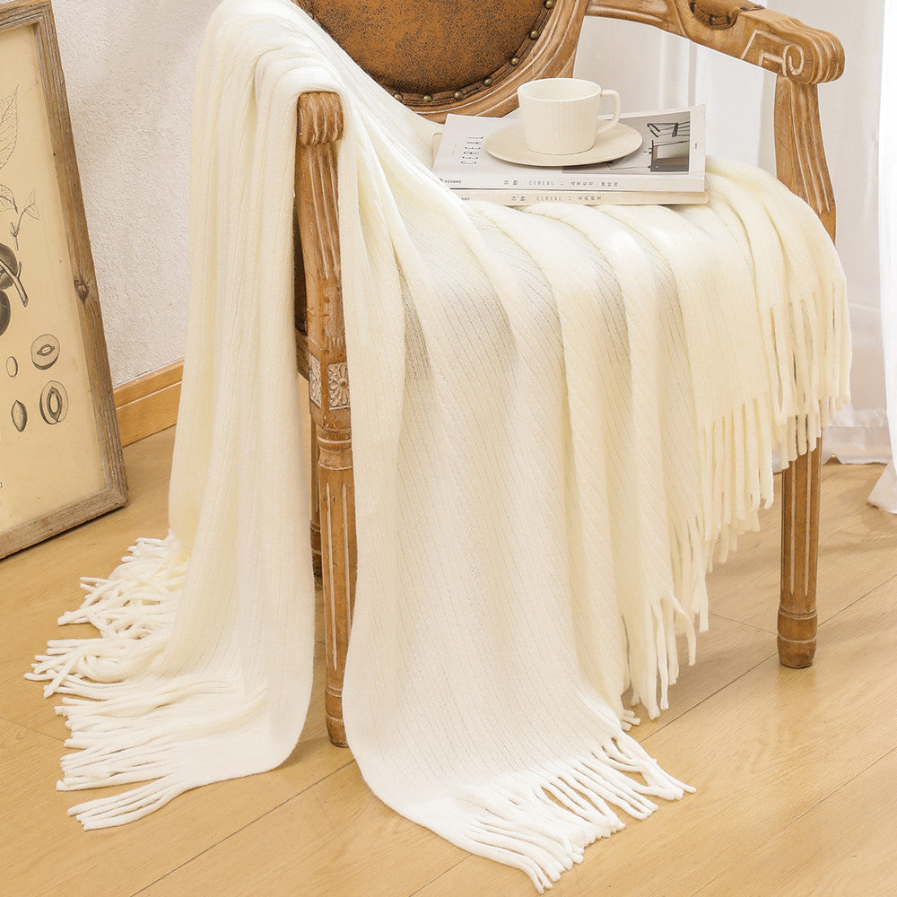 Luxurious Textured Knit Fringe Throw Blanket Bowlift