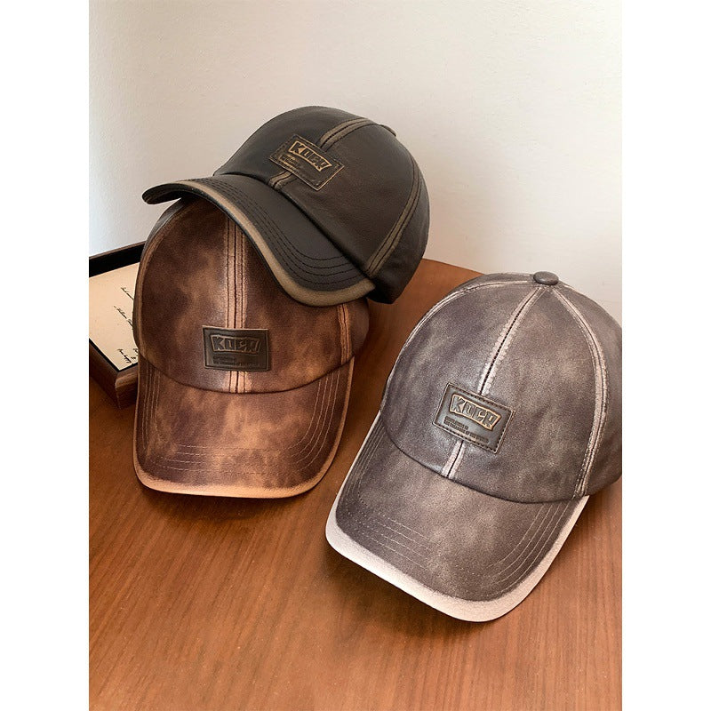 Men's Vintage Faux Leather Baseball Cap Bowlift