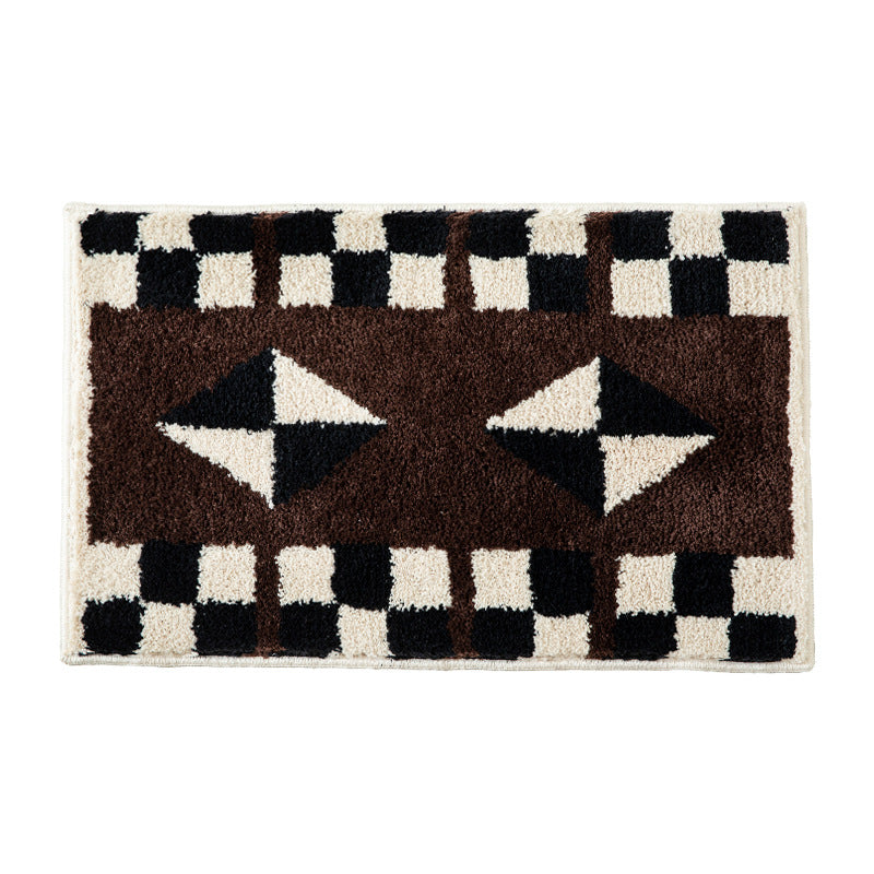 Tufted, soft bath mat with geometric ethnic pattern and non-slip underside Bowlift