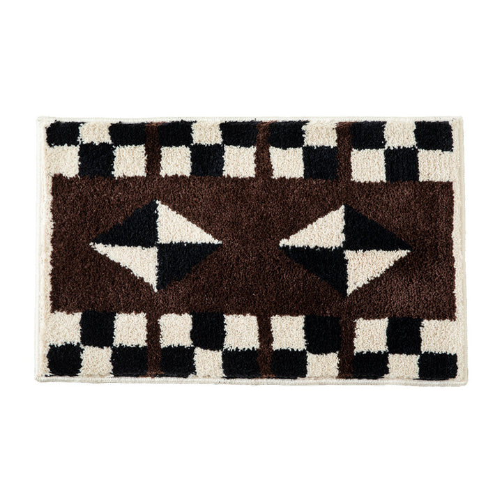 Tufted, soft bath mat with geometric ethnic pattern and non-slip underside Bowlift