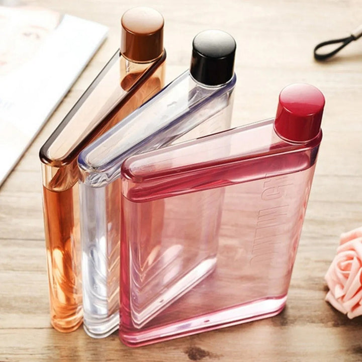 Slim Flat Reusable Water Flask With Leakproof Screw Cap Translucent Bpa-Free Pocket Bottle
