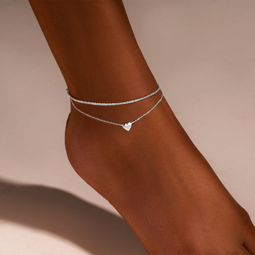 Two-Tone Heart Charm Anklet Bowlift