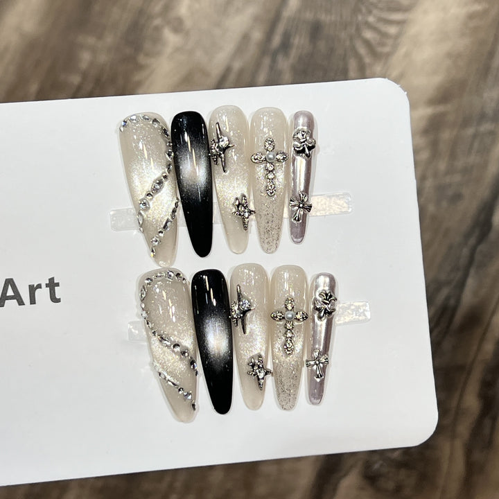 Elegant Stiletto Press-On Nail Set with Decorative Accents Bowlift