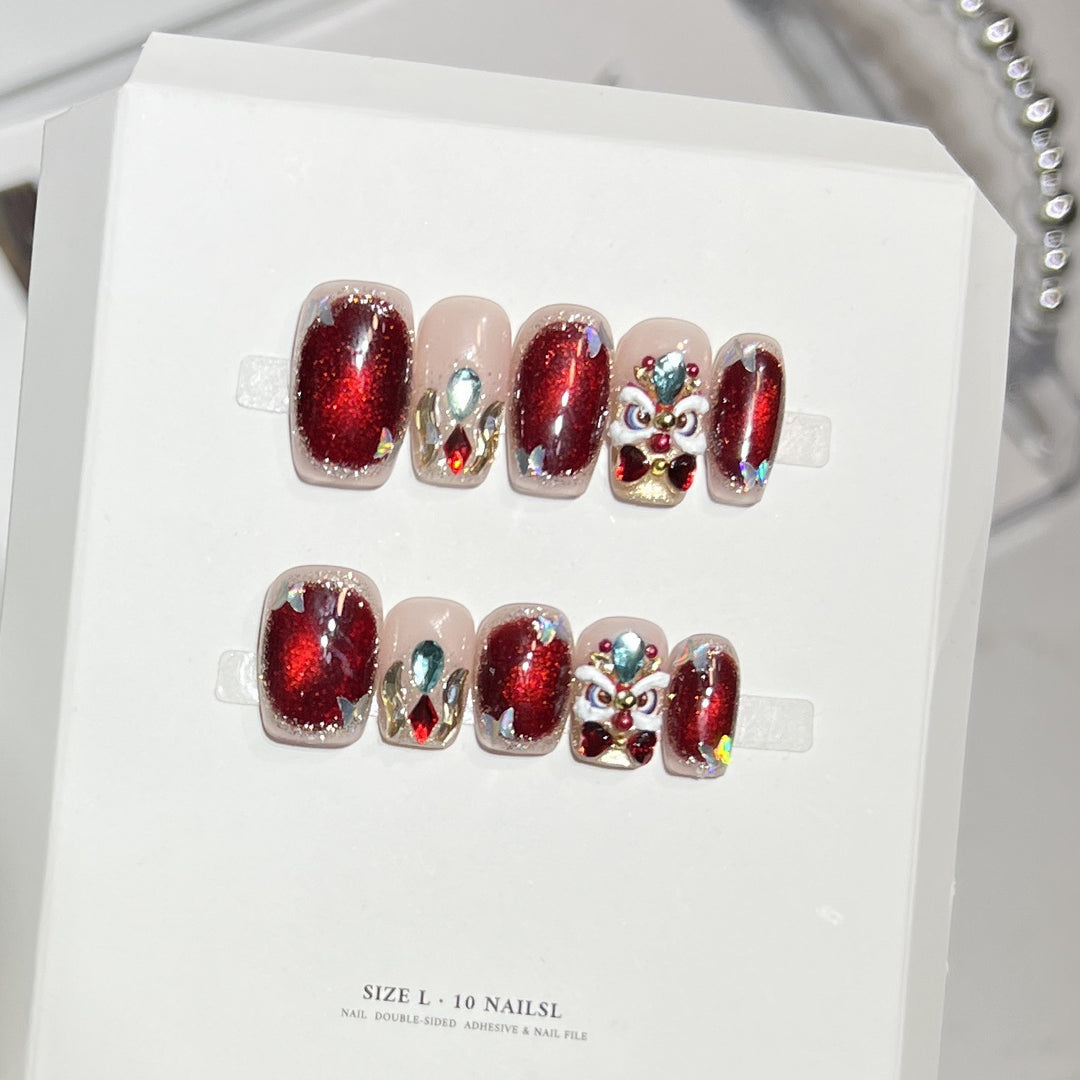 Artistic Press-On Nail Set with Elegant Floral Design Bowlift