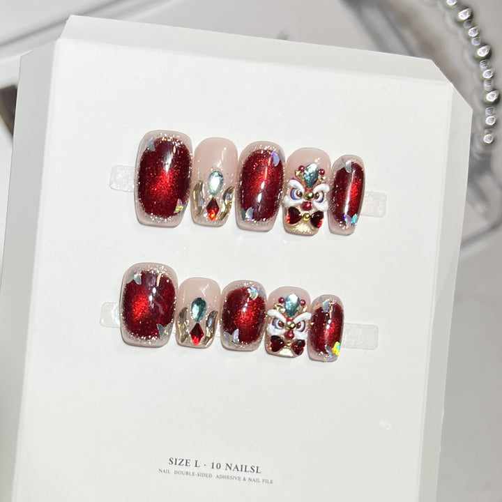 Artistic Press-On Nail Set with Elegant Floral Design Bowlift