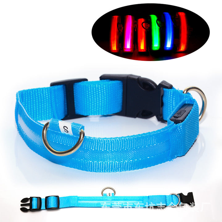 LED Light-Up Reflective Nylon Dog Collar with Quick-Release Buckle and Metal D-Ring Bowlift