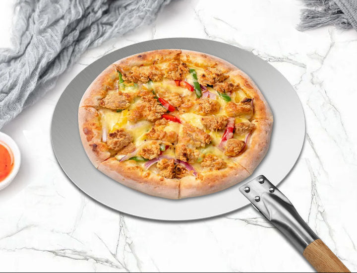 round stainless steel pizza peel set with long hardwood handles Bowlift