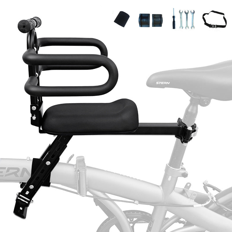 rear frame-mounted padded child bike seat with triple loop backrest and adjustable clamp Bowlift
