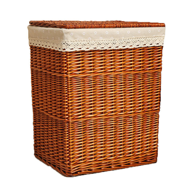 Women's laundry basket with decorative fabric cover and practical lid Bowlift