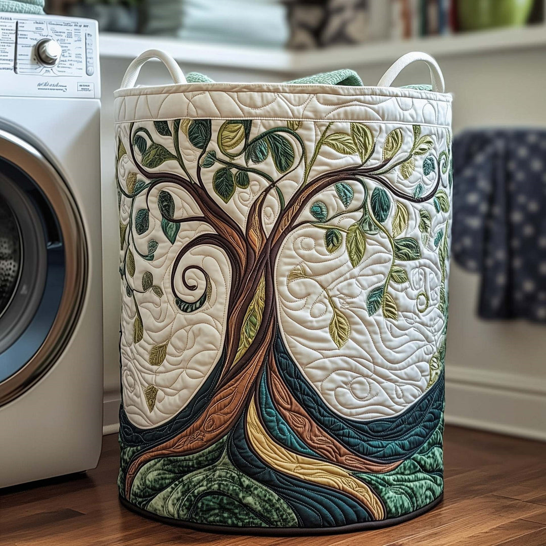 Quilted Decorative Laundry Storage Basket With Rope Handles Collapsible Fabric Organizer