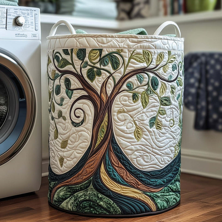Quilted Decorative Laundry Storage Basket With Rope Handles Collapsible Fabric Organizer