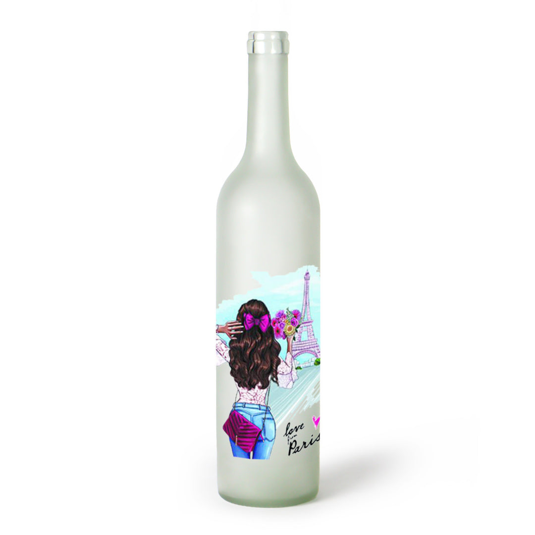 Decorative Frosted Glass Bottle Vase With Fashion Collage Decal