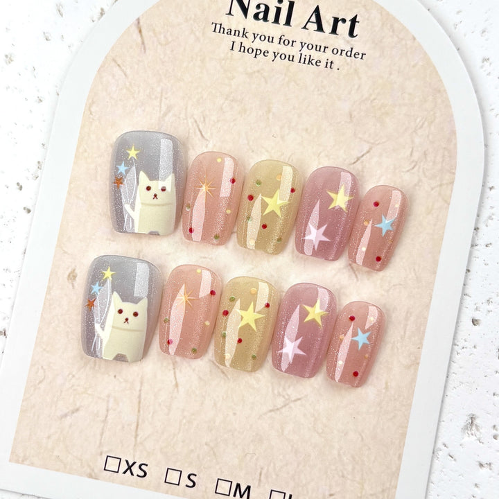 Playful Star-Embellished Press-On Nail Set