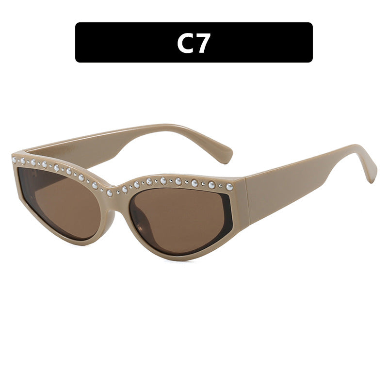 Women's Cat-Eye Sunglasses with Sparkling Rhinestone Accents and Animal Pattern Bowlift