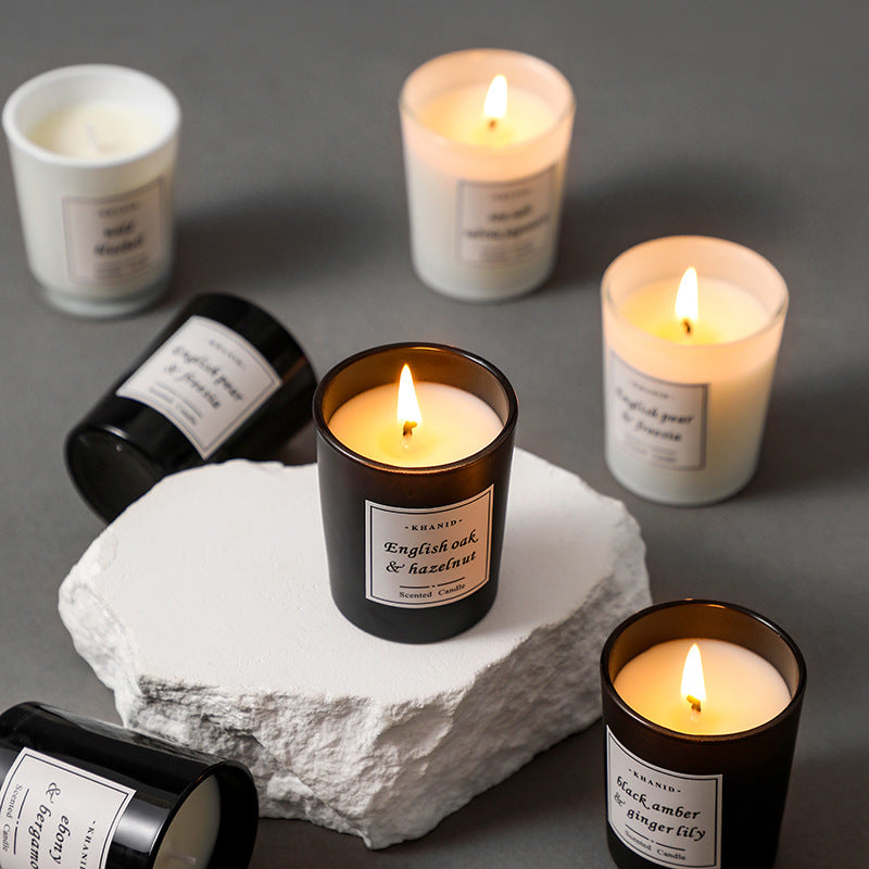 Scented Frosted Glass Soy Wax Candle With English Pear And Freesia Aroma