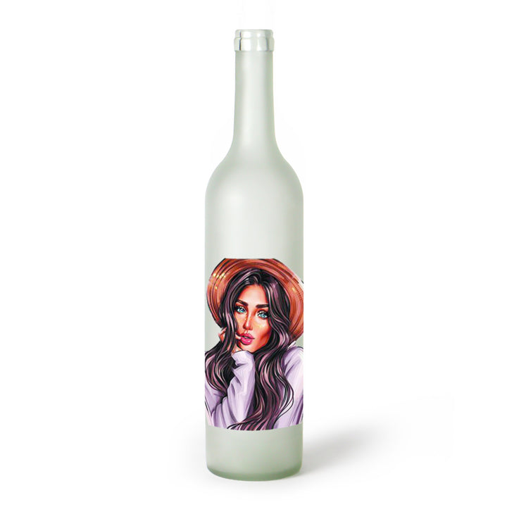 Decorative Frosted Glass Bottle Vase With Fashion Collage Decal