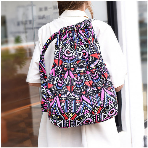 Drawstring Elephant Print Backpack Bowlift