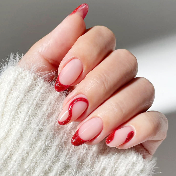 Acrylic nail set with modern tips and glitter accents Bowlift