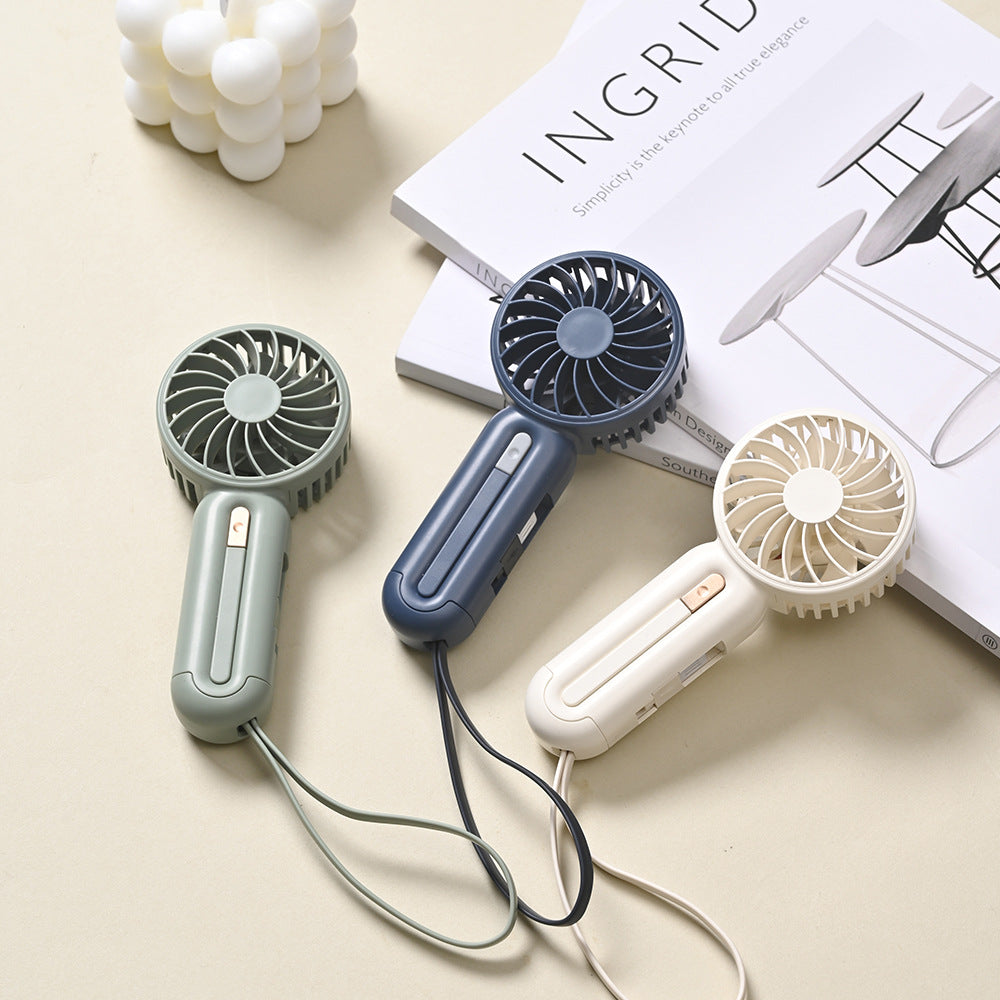 Unisex portable hand fan with foldable handle, USB charging function, and carrying strap Bowlift