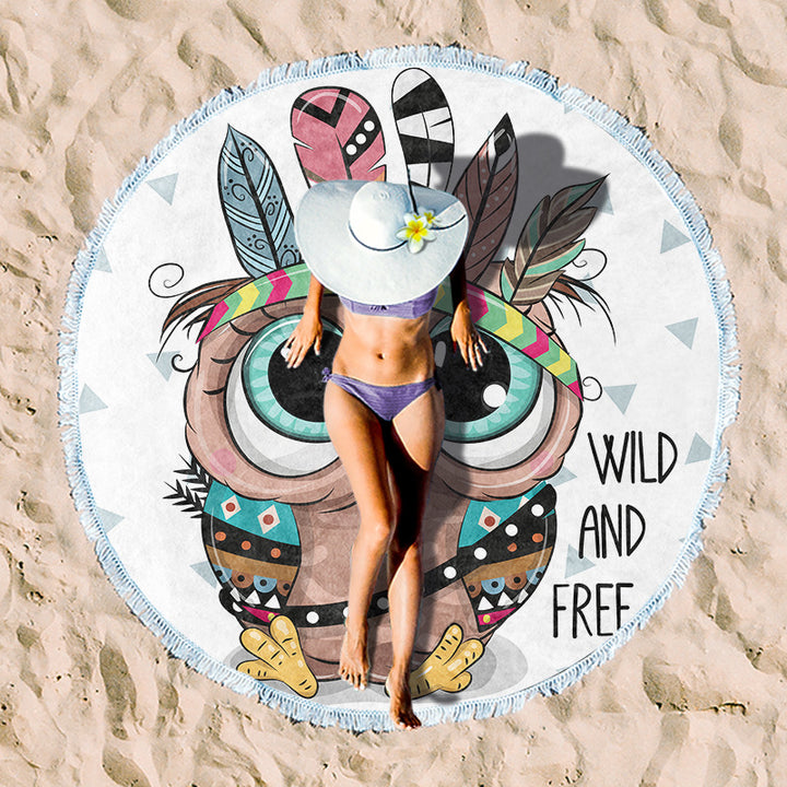 Round beach towel with tropical palm pattern Bowlift