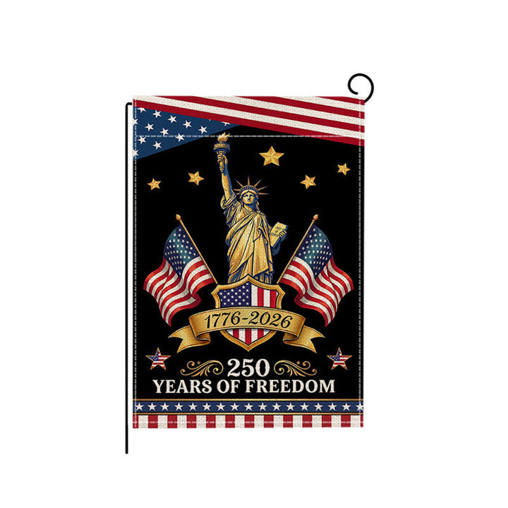Distressed Vintage American Flag Garden Banner With Statue Of Liberty Motif Double-Sided Polyester