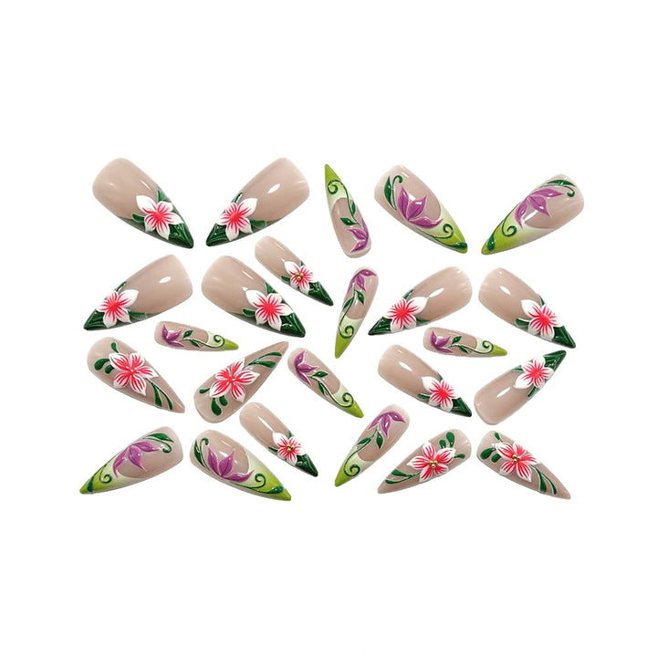 Artificial nails with intricate floral pattern and elegant gradient Bowlift