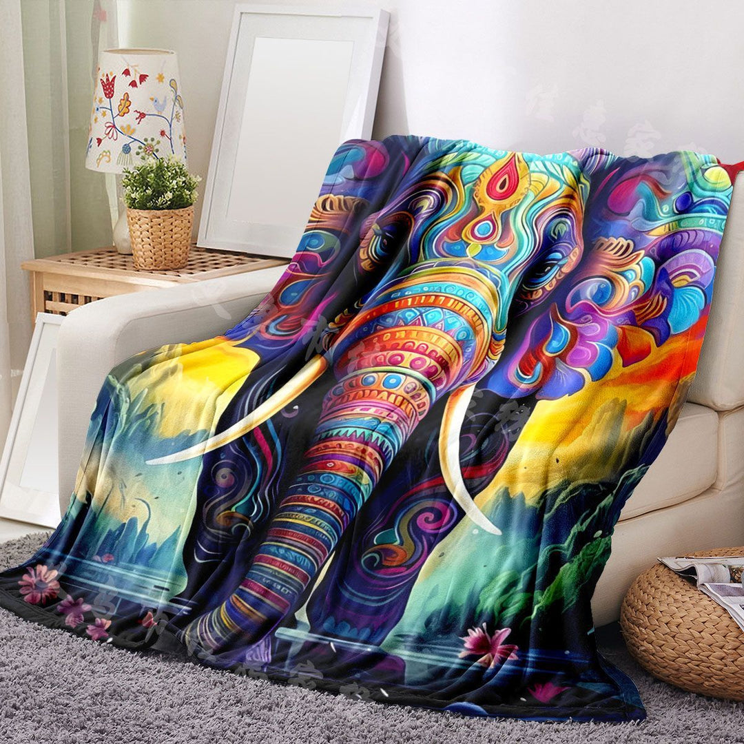 Elephant-Themed Artistic Fleece Blanket