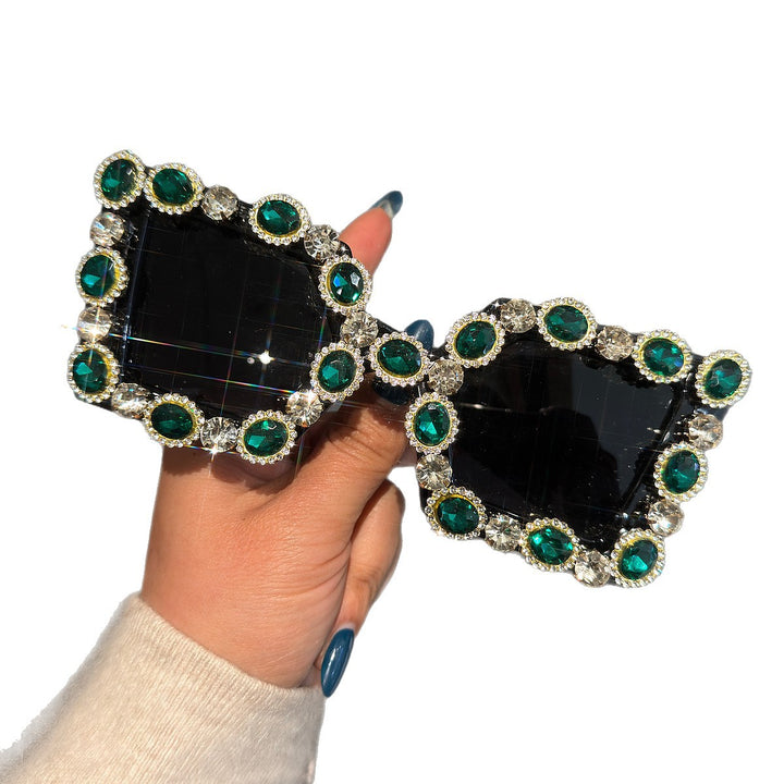 Ladies Glamorous Designer Sunglasses with Rhinestone-Embellished Frame Bowlift
