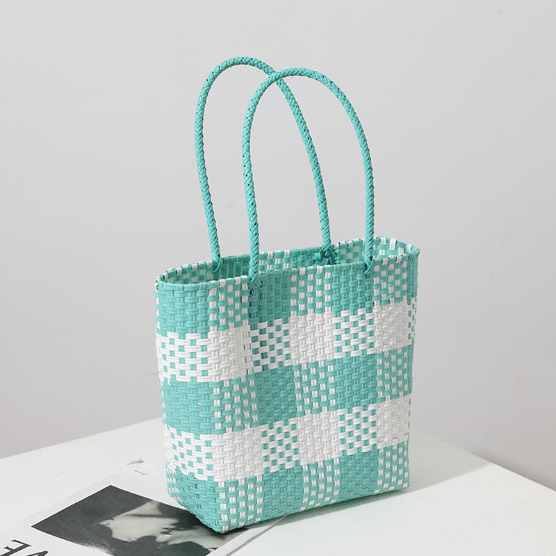 Handmade basket bag in modern check pattern Bowlift