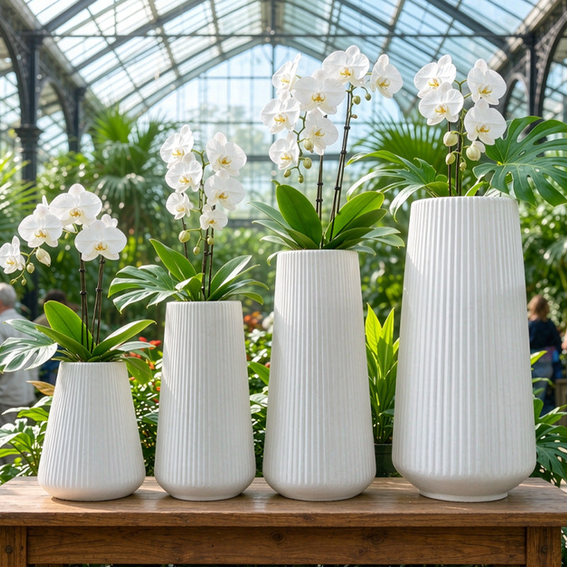 Modern Vertical Ribbed Ceramic Vase Bowlift