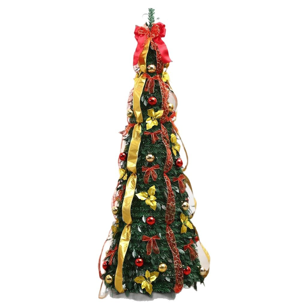 Slim Predecorated Tabletop Artificial Christmas Tree With Ribbon And Ornament Accents