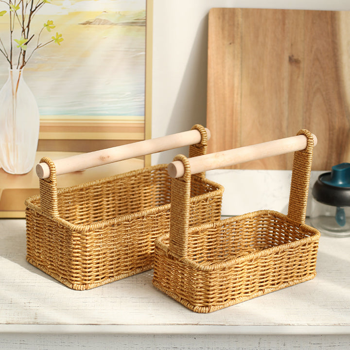 Unisex Modern Storage Basket with Stylish Wood Handle Bowlift