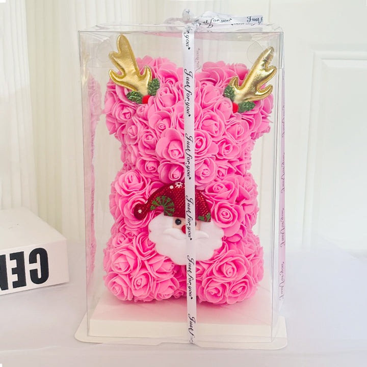 Foam Rose Teddy Bear Gift Sculpture With Satin Ribbon Bow