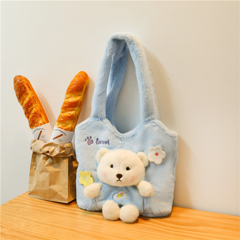 Plush Shoulder Bag with Cute Bear Design Bowlift