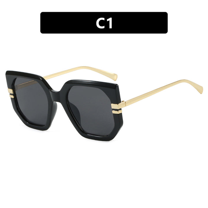 Women's geometric sunglasses with luxurious gold frame and polarized lenses Bowlift