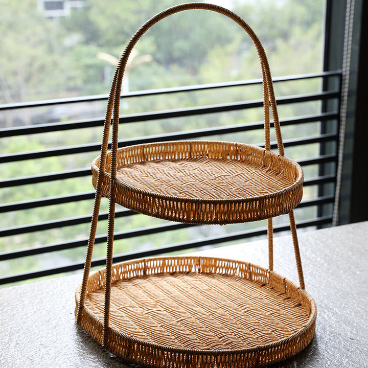 Two-Tiered Woven Storage Display Stand Bowlift