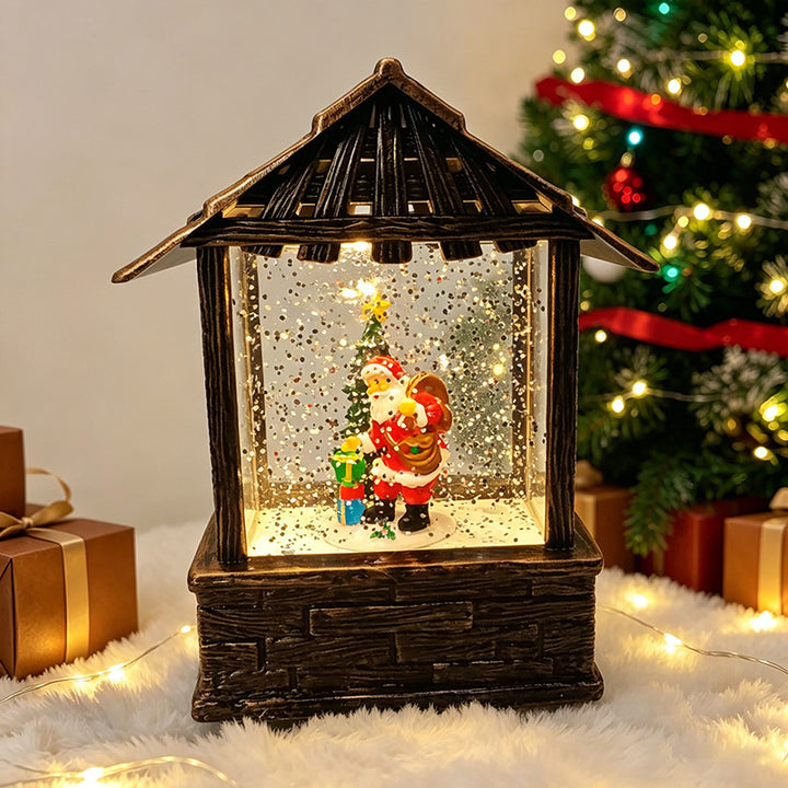 Christmas lantern with snow globe and LED lighting Bowlift