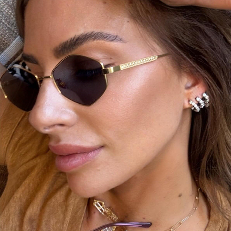 Women's hexagonal sunglasses with elegant metal accents and UV protection Bowlift