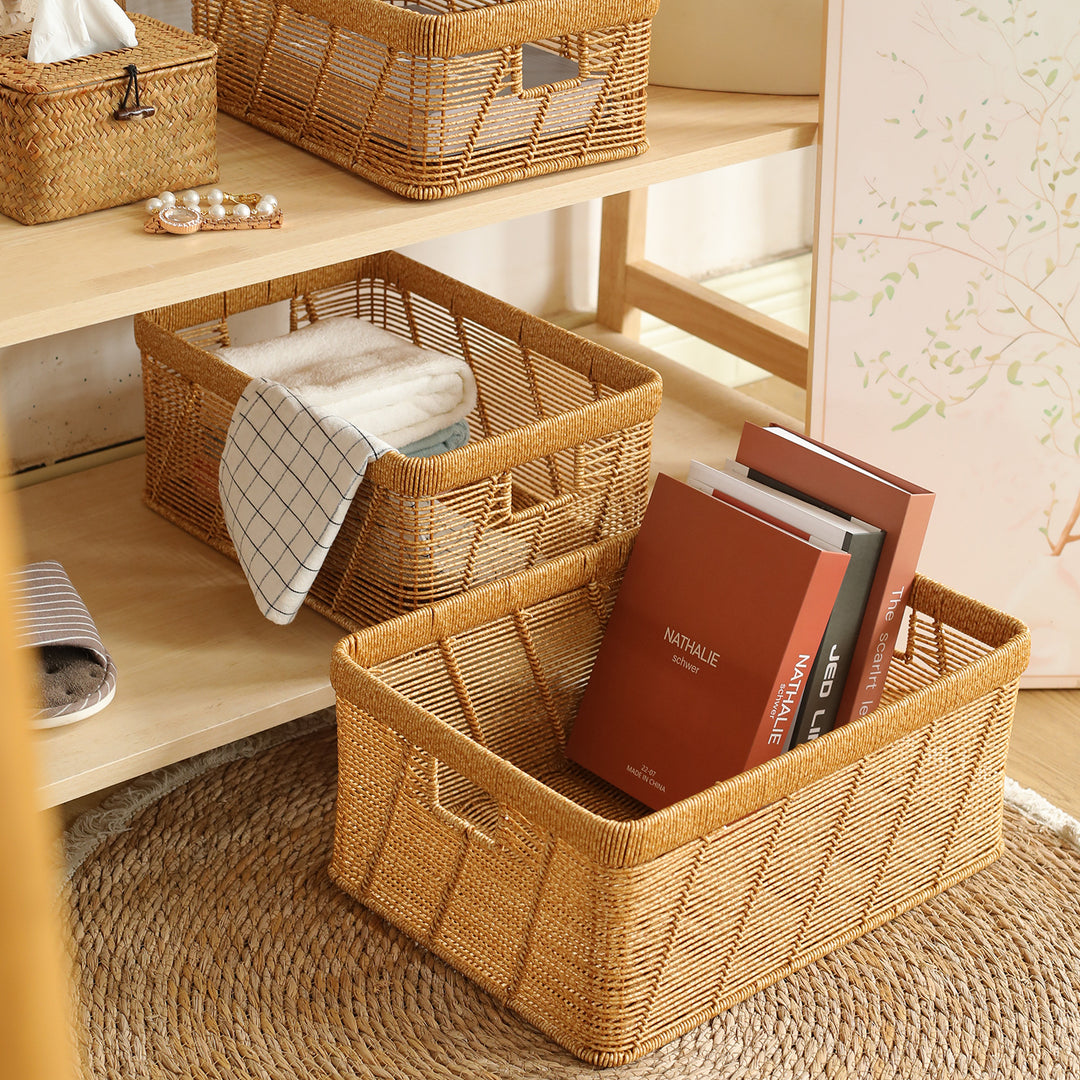 Decorative Handwoven Storage Basket with Cutout Handles Bowlift