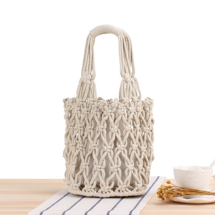 Macrame Tote Bag with Modern Mesh Design Bowlift