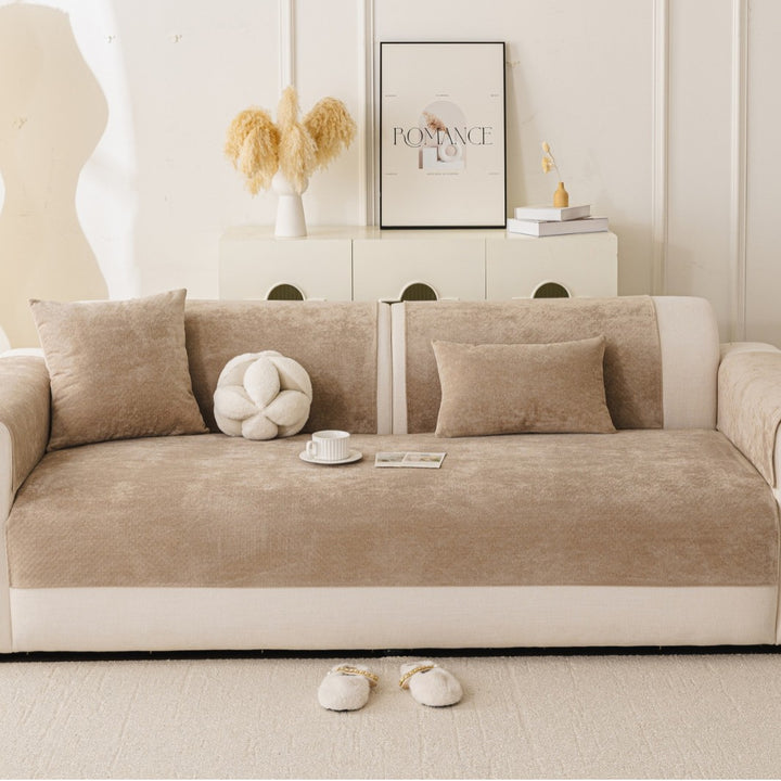 Stretch fitted reversible sofa slipcover with non slip backing and plush microfleece Bowlift