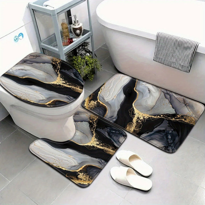 Artistic Marble Print Bath Mat Set Bowlift
