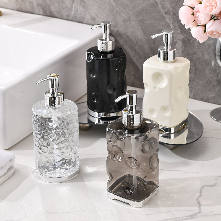 Textured Ceramic Soap Dispenser with Chrome Pump Bowlift