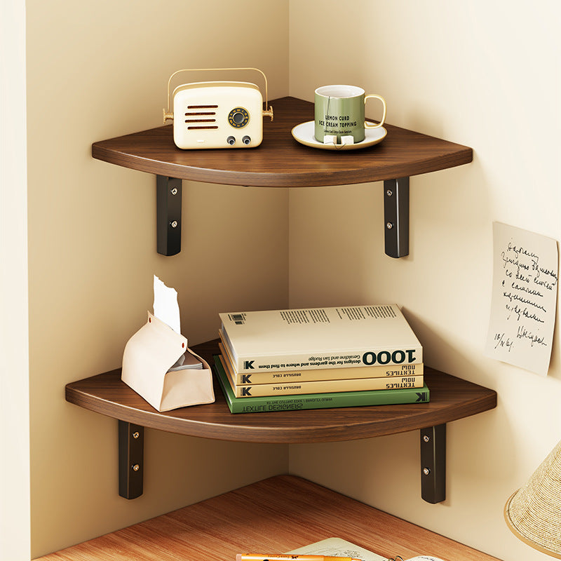 Solid Wood Corner Shelf with Metal Support Brackets