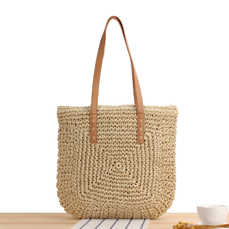 Handbag Made of Braided Natural Material with Soft Leather Handles Bowlift